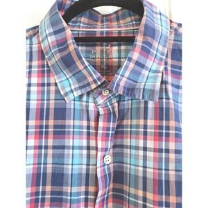 Peter Millar Mens XL Madras Plaid Button Down Shirt Long Sleeve Cotton Silk